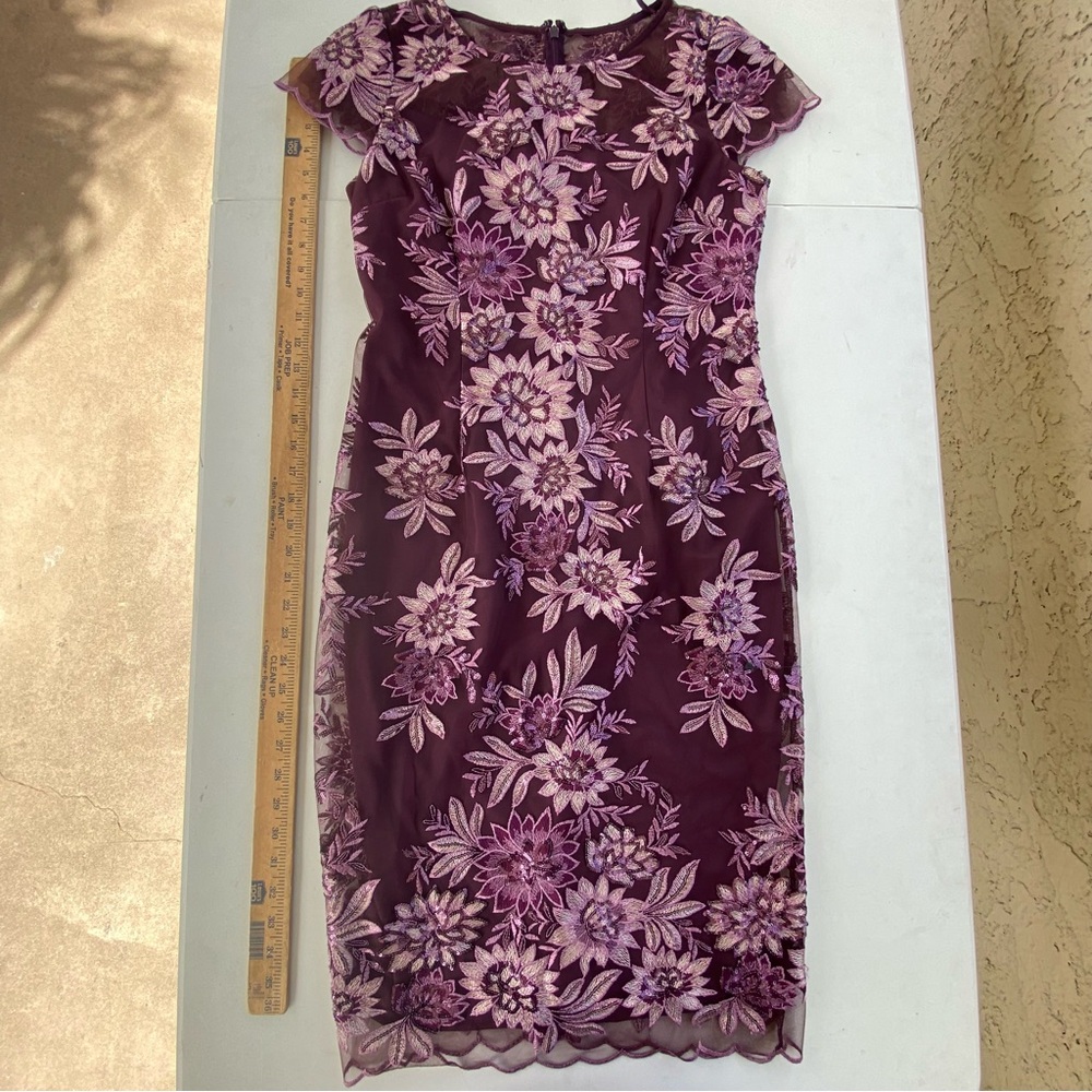 NEW Alex Evenings Embroidered Floral Lace Cocktail Dress Cap Sleeves Size 6 Plum - Picture 3 of 14